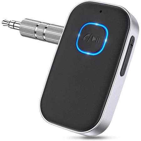 Bluetooth Receiver, WOCBUY Bluetooth AUX Adapter for Music Streaming, Wireless Music Audio Adapter with Built-in Mic for Car, Home Stereo, Speakers(Handsfree Car Kits, 16H Playtime, Dual Link)