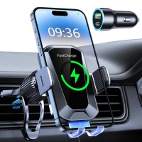 WOCBUY Wireless Car Charger, [Auto Clamping] 15W Fast Charger Car Phone Holder Mount, [Super Stable] Cell Phone Holder Car Charger Compatible with iPhone 15 Pro Max/14/13/12/11, Galaxy S23/S22, etc