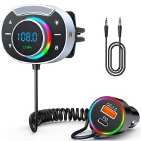 WOCBUY FM Transmitter for Car Bluetooth 5.3, Cigarette Lighter AUX Bluetooth Car Adapter, [QC3.0 & PD30W] Car Charger, Air Vent Installation, Hands-Free Calling & Bass Booster, Colorful-Breath Light